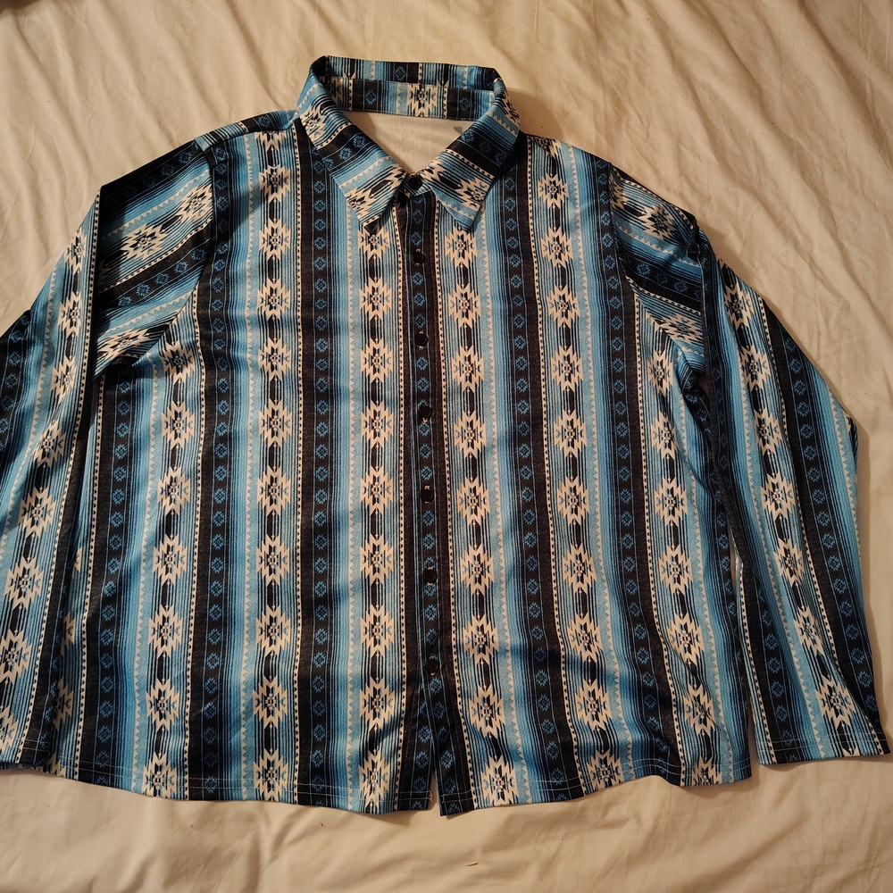 Men's Blue Patterned Casual Button Down Shirt